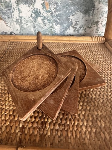 Vintage teak cork coasters - vintage,